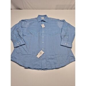 Eagle Shirtmakers Dress Shirt Mens 16.5 32/33 Blue Twill Non Iron Long Sleeve